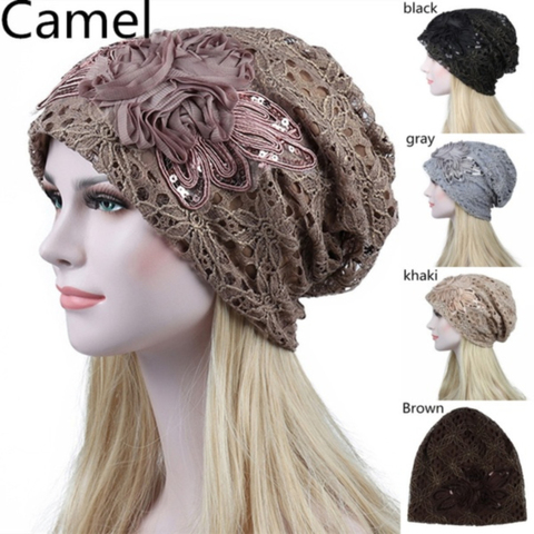 Moda señora encaje Floral musulmán, volante cáncer quimio sombrero Beanie bufanda turbante cabeza gorro envolvente 5 colores ► Foto 1/6