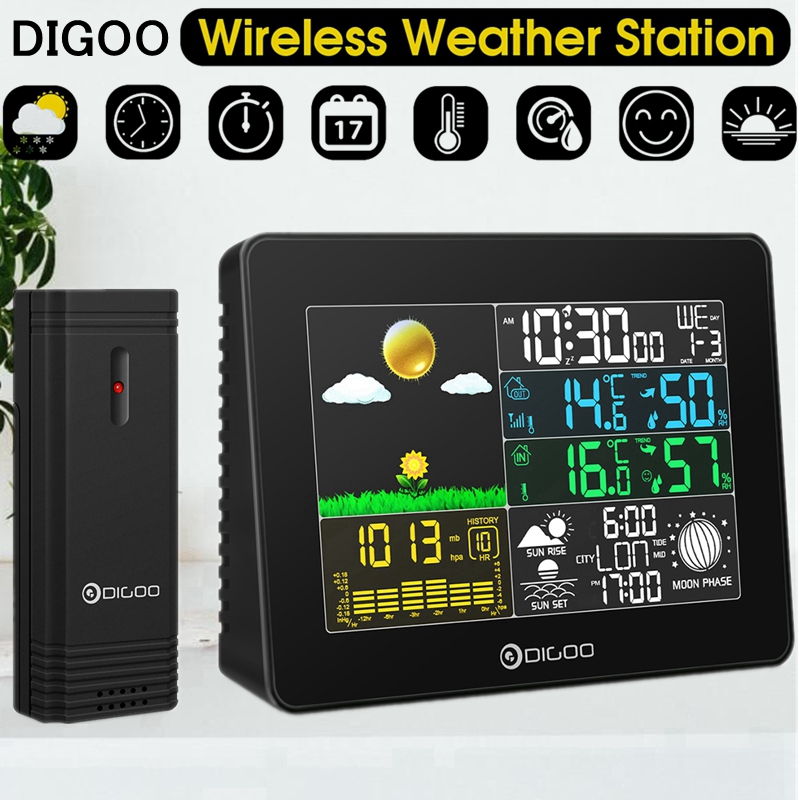 Digoo DG-TH8868, estación meteorológica Digital inalámbrica para interiores y exteriores, instrumentos de temperatura, higrómetro, termómetro, reloj ► Foto 1/6