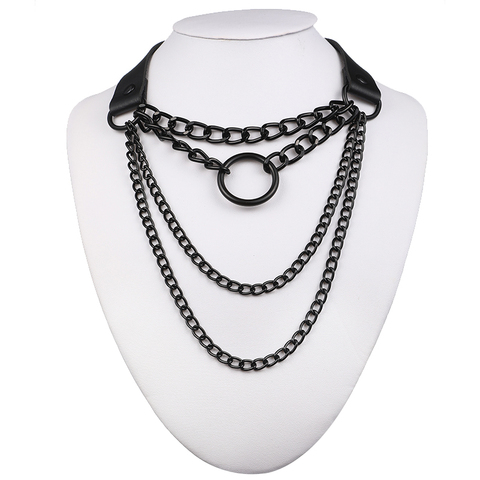 Collar de cadena en capas Punk para mujer, Gargantilla gótica de cuero negro emo, joyería gótica ► Foto 1/6