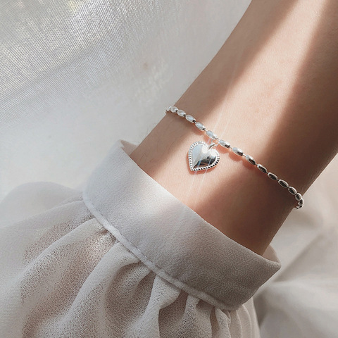 Brazalete con forma de corazón de amor de melocotón para mujer, Plata de Ley 925, joyería de boda, brazalete, regalo de novia, gran oferta ► Foto 1/6