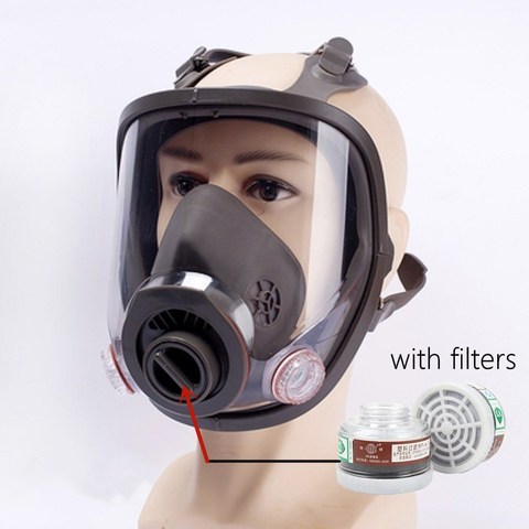 Mascarilla de Gas para la cara con ventana transparente, respirador de cara completa con filtro de carbón activado, tubo de 0,5 m, protección química de seguridad ► Foto 1/6