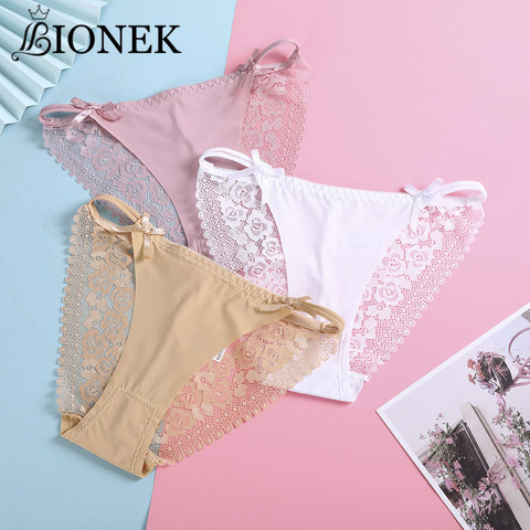 BIONEK-ropa interior Sexy con lazo trasero para mujer, bragas, lencería con bordado, bragas, Panty de moda ► Foto 1/6