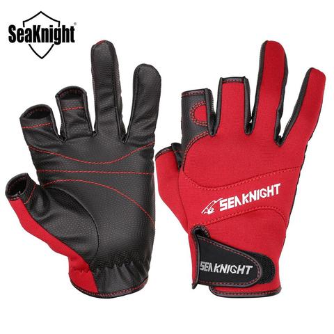 SeaKnight SK03 guantes deportivos de pesca de Invierno 1 par/lote 3 guantes de cuero transpirable de medio Dedo de neopreno y equipo de pesca de PU ► Foto 1/6
