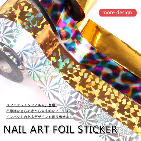 Láminas para uñas de 100m, adhesivos de plata y oro, papel de transferencia de estrellas, envolturas adhesivas, decoraciones Nail Art, 1 unids/lote ► Foto 1/6