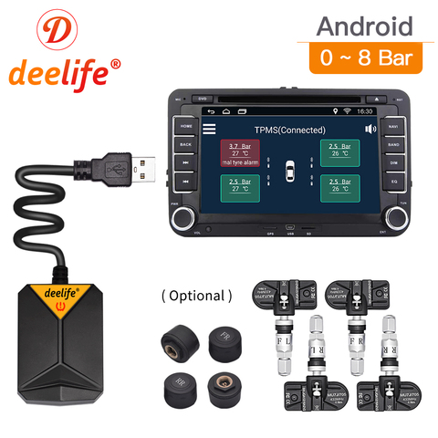Deelife Android USB TPMS 0-116 psi sistema de supervisión de presión de neumáticos Sensor externo interno automático para navegación de coche TMPS ► Foto 1/6