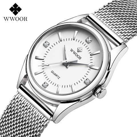 WWOOR-reloj pequeño de marca de lujo para mujer, pulsera de vestido de diario, relojes de plata de acero inoxidable con diamantes ► Foto 1/6