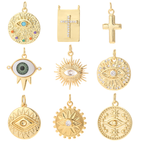 Amuletos de joyería de ojo para hacer joyas, colgante de Cruz para pendientes, collar, pulsera, mariposa de cobre dorado ► Foto 1/6