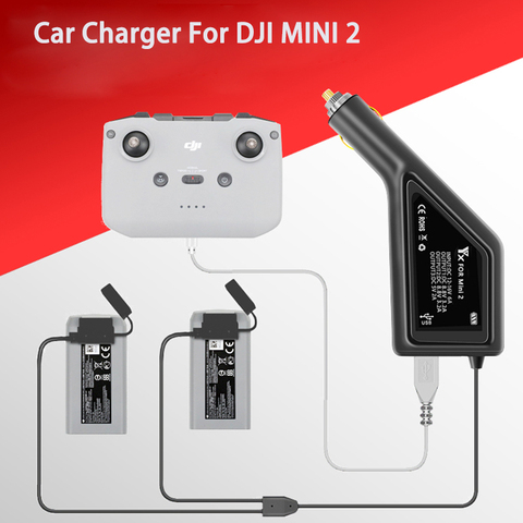 DJI-cargador de coche Mini 2 para exteriores, cargador de batería Dual para DJI Mini 2 W, puerto USB, control remoto, batería, Carga de coche, accesorios para Dron ► Foto 1/6