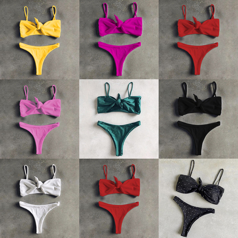 ZTVitality Sexy Bikinis lazo sólido Push Up Bikini 2022 Venta caliente acolchado sujetador correas Tanga traje de baño para mujer brasileño Biquini ► Foto 1/6