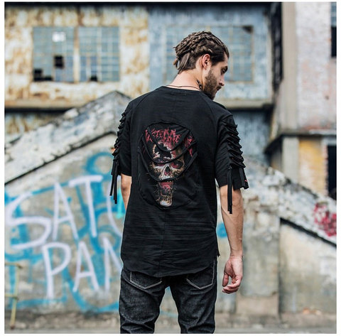 Camiseta de estilo oscuro con Calavera, camisa Punk de hip hop, patineta para hacer ejercicio, harajuku, informal, color negro y gris, 2 colores ► Foto 1/6