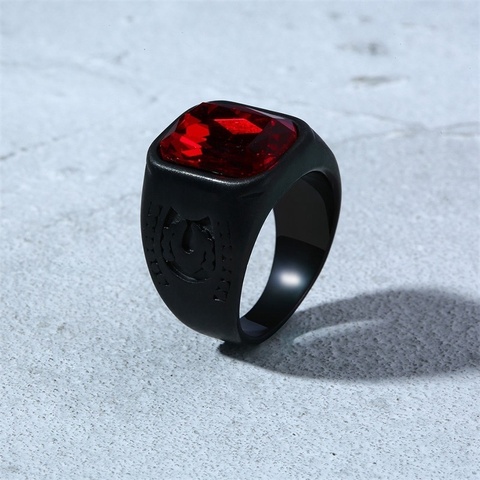 Nuevo Retro bohemio de cristal rojo anillo con incrustaciones anillo de los hombres de moda de Metal negro anillo de cristal accesorios de joyería ► Foto 1/6