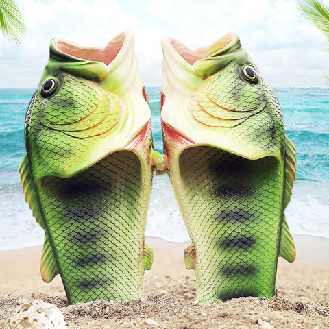 Familia pescado divertido Zapatos Zapatillas de mujer de gran tamaño 32-47 de PVC de alta calidad de verano de las niñas zapatos de playa, zapatillas de mujer Zapatillas diapositivas ► Foto 1/6