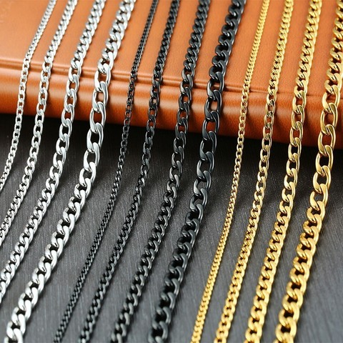 Vnox-collar de cadena de eslabones cubanos para hombre, gargantilla de acero inoxidable, Color dorado y negro, joyería ► Foto 1/6