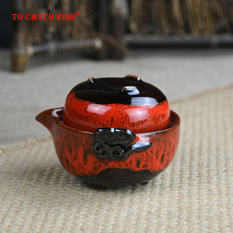 Yaobian-juego de té de viaje de cerámica, 1 olla, 1 taza, elegante, de alta calidad, tetera bonita y fácil, kung-fu ► Foto 1/6