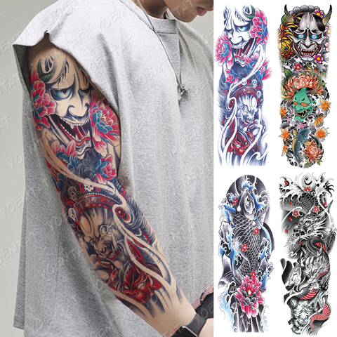 Manga de tatuaje para brazo grande para hombre y mujer, Prajna japonesa, dragón de carpa, pegatina temporal impermeable, arte corporal de Dios, Tatuaje falso completo ► Foto 1/6