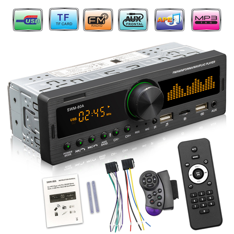 Radio Multimedia con Bluetooth para coche, reproductor MP3 manos libres de 1DIN, FM, AM, Audio, 12V, entrada USB/SD/AUX, en el salpicadero, localizador estéreo para coche ► Foto 1/6