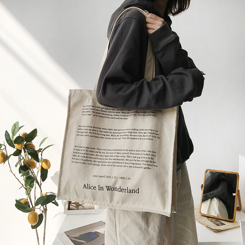 Bolso de lona con estampado de cuentos de hadas para mujer, bolsas de compras diarias, bolsa de libros para estudiantes, bolsos de tela gruesa de algodón, bolso de mano para niña ► Foto 1/5