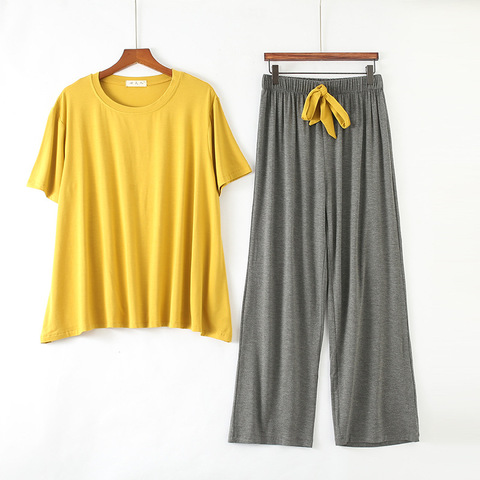 Pijamas modales de verano para mujer, pantalón de manga corta, holgado, cómodo, para el hogar ► Foto 1/6