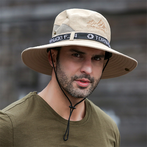 UPF 50 +-Sombrero de verano para hombre, Protector solar a prueba de rayos UV, transpirable, ala ancha, para senderismo, pesca al aire libre, playa, vaquero ► Foto 1/6