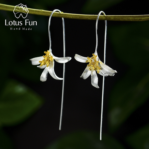 Osmanto-pendientes colgantes de flores aromáticas para mujer, Lotus Fun, joyería fina de diseño hecho a mano, Plata de Ley 925 auténtica ► Foto 1/6