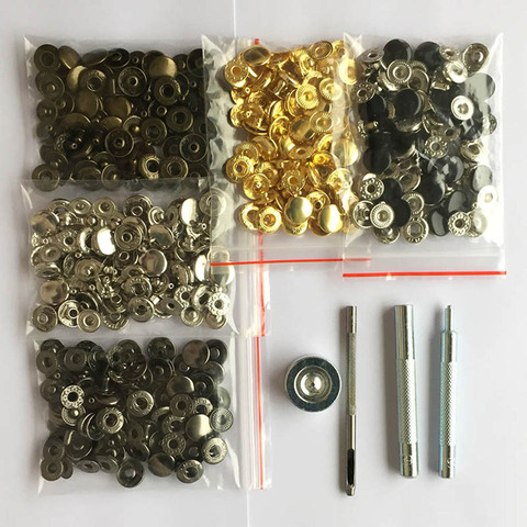 Juego de cierres a presión de cuero, 10mm, 12,5mm, 15mm, botones a presión de Metal, 4 herramientas de instalación, broches de cuero de 5 colores, 50 unidades ► Foto 1/6