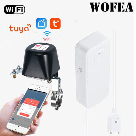 Wofea-sensor de fugas de agua wifi, Notificación por aplicación, funciona con batería, detector de agua de seguridad para el hogar, grifo para correr inteligente ► Foto 1/5