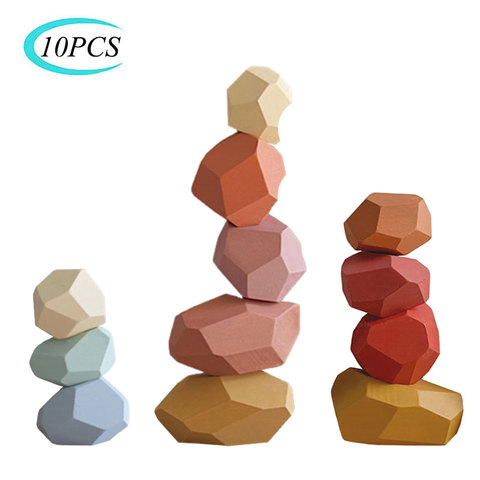 Bloques de construcción Jenga de piedra de color madera para niños, juguete educativo creativo de estilo nórdico, juego de apilamiento, juguete para regalo de madera de arco iris ► Foto 1/6