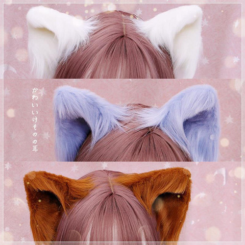 Horquilla de pelo hecha a mano con orejas de animales peludos, accesorios de Cosplay con Clip de oreja de zorro y Lobo, orejas de gato suaves, accesorio para el pelo de chica Lolita ► Foto 1/4