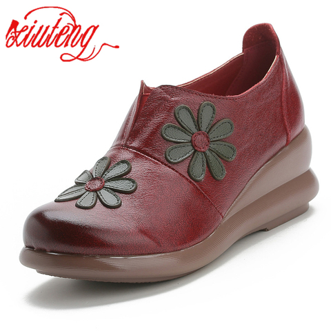 Xiuteng-zapatos planos de piel auténtica para mujer, calzado informal suave de 5 cm con plataforma, sin cordones, para regalos ► Foto 1/6