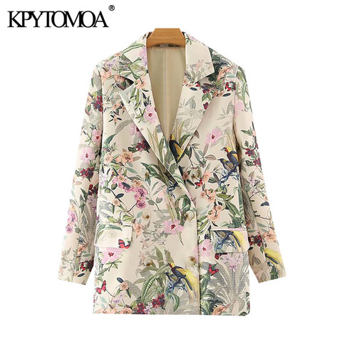 KPYTOMOA 2022 mujeres de moda Oficina Blazer estampado Floral Vintage abrigo de manga larga bolsillos ropa femenina Chic Tops ► Foto 1/6