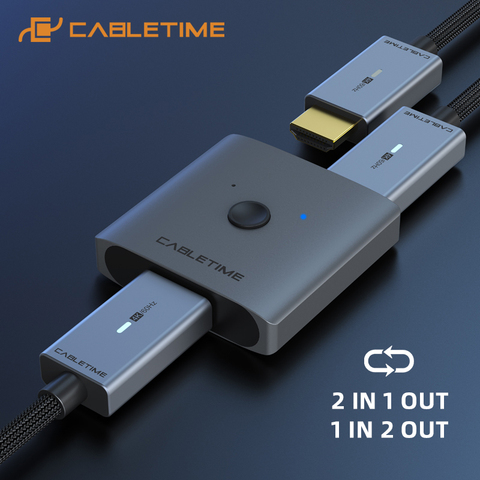 CABLETIME 4K HDMI 2,0 interruptor de botón 2 en 1 Bi-dirección 1x2 divisor para PC portátil caja HDTV Macbook aire HDMI Splitter C355 ► Foto 1/6