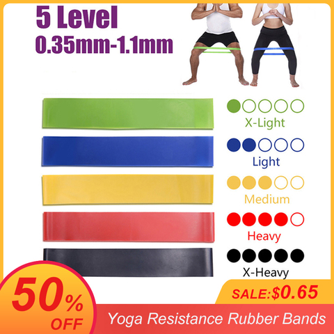 5 colores resistencia de la Yoga de bandas de goma interior al aire libre de equipos de Fitness de 0,35mm-1,1mm de Pilates entrenamiento deportivo elástico de entrenamiento bandas ► Foto 1/6