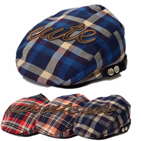 Gorros de Boina para bebé, gorro de Sol para niño pequeño, estilo a cuadros con letras, Gorras Snapback para niño y niña ► Foto 1/6