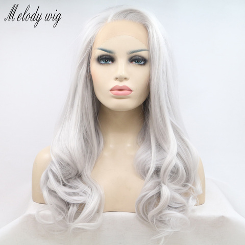 Melody Wig-Peluca de cuerpo largo para mujer, peluca con malla frontal de 13x3, fibra sintética resistente al calor, Color gris y plateado, peluca para uso diario ► Foto 1/6