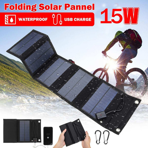 Portátil 15W plegable impermeable y a prueba de polvo cargador de batería de Panel Solar USB dispositivo de salida al aire libre Camper ► Foto 1/6