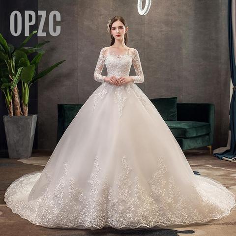 Nuevo romántico dulce elegante princesa De lujo encaje vestido De novia 100 cm De manga larga apliques celebridad vestido De fiesta vestido De novia ► Foto 1/6