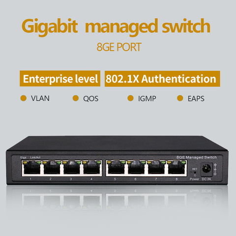 Interruptor gestionado Gigabit de 8 puertos, gestionado con conmutador Ethernet 8 puertos 10/100/1000M VLAN ► Foto 1/6