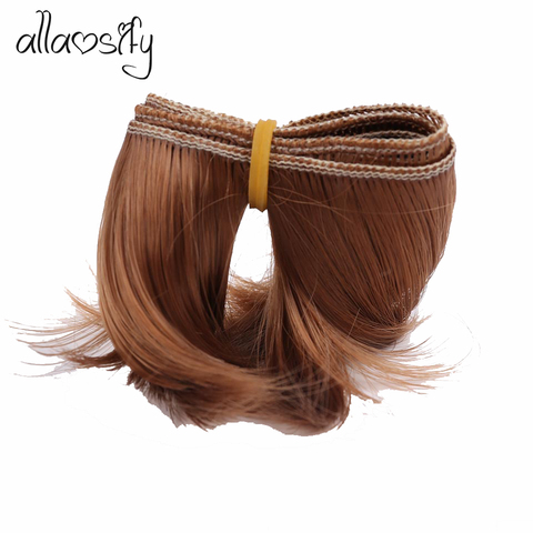 Allaosify-Peluca de cabello corto y recto para muñeca, fibra de alta temperatura, color negro, marrón, dorado, 5cm x 100cm, BJD, DIY ► Foto 1/6