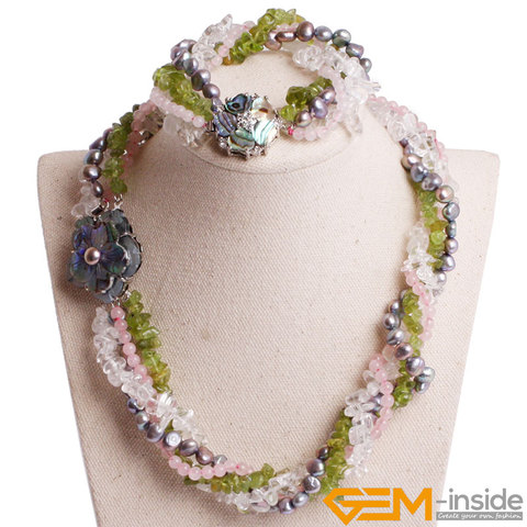 Collar de astillas de piedra mezclada, colgante de Cuarzo Rosa, cuarzo blanco, peridoto de perla gris ► Foto 1/6