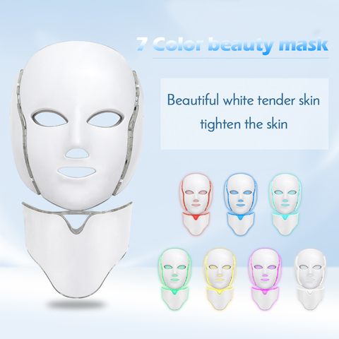 Máscara facial con LED para rejuvenecimiento de piel, máscara con led para cara y cuello, 7 colores,rejuvenecimiento de la piel, antiacné, blanqueador ► Foto 1/6