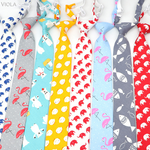 Corbata elástica con estampado de dibujos animados para niños y niñas, corbatas de algodón con estampado de animales, pato, perro, oso, elefante, 7cm ► Foto 1/4