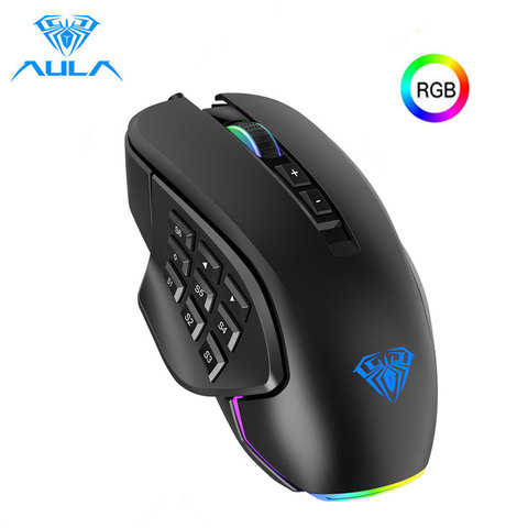 AULA-ratón de juegos RGB de 10000 DPI, botones laterales, Macro, programable, ergonómico, 14 teclas, con cable, USB, retroiluminado, para ordenador portátil y de escritorio ► Foto 1/6
