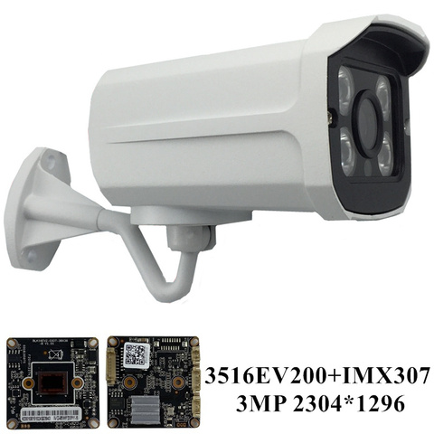 Sony IMX307 + 3516EV200 H.265 3MP 2304*1296 IP Cámara metálica de bala al aire libre Onvif IRC 4 matriz LED P2P IP66 impermeable CMS vmeyesuper de ► Foto 1/6