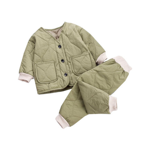 Ropa abrigada de moda para niños y niñas, chaqueta gruesa de algodón, pantalones, 2 unidades ► Foto 1/6