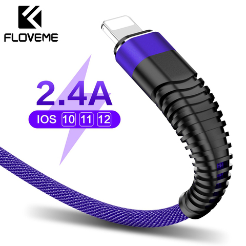 FLOVEME-Cable USB con iluminación para iPhone XR X 7, Cable de carga a USB Lightning, Cable de nailon trenzado para iPad, 2.4A ► Foto 1/6