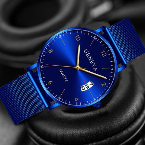 Reloj de pulsera de malla de acero inoxidable para hombre, reloj Masculino de pulsera, de lujo, con calendario, 2022 ► Foto 1/6