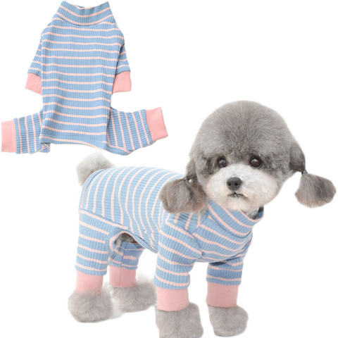 Mono a rayas para perros y gatos, mono de cuello alto, camisa de manga larga de 4 Patas, sudadera, pijamas para perros pequeños, ropa de dormir de Carlino, monos XL ► Foto 1/6