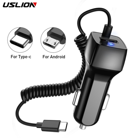 USLION cargador de telefono de coche USB para Samsung S10 S9 Plus cargador de coche Cable Micro USB tipo C carga rápida para Xiaomi Huawei SONY ► Foto 1/6