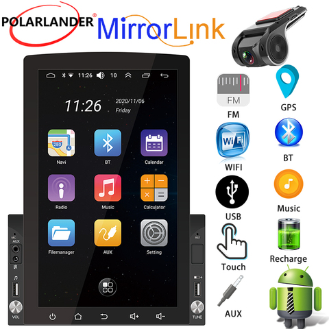 Vertical pantalla GPS enlace espejo 2 Din WiFi Radio de coche Bluetooth FM 10,1 pulgadas salida de Video Multi-idioma 3USB Android MP5 delgada ► Foto 1/6