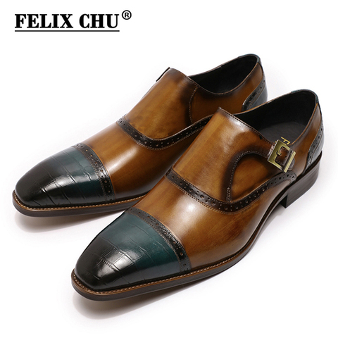 Zapatos de vestir de talla grande para hombre mocasines hechos a mano con hebilla de monje, zapatos para hombre, marrón, azul, con punta Oxfords de boda ► Foto 1/1